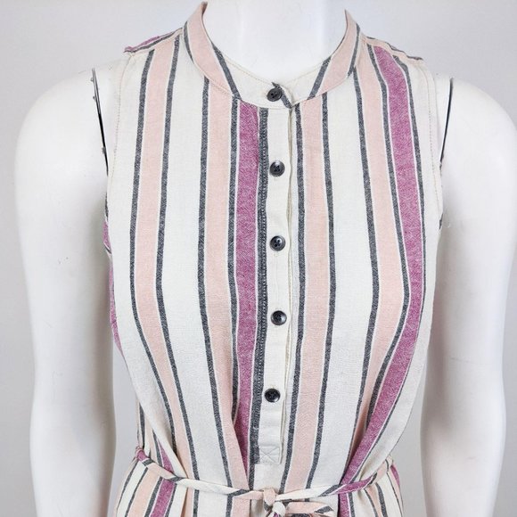 Splendid Linen Striped Shirt Dress NWT XS Pink Whi - Picture 3 of 9